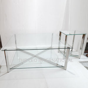 Table basse extensible en acier inoxydable avec plateau en verre transparent, de forme circulaire, fabriquée avec des matériaux de haute qualité - Product Image 2
