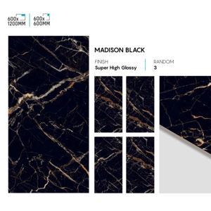 Azulejos de Porcelana Super Negros de Alto Brillo, 24x48 Pulgadas, Azulejos Pulidos Premium para Espacios Interiores Modernos - Product Image 1