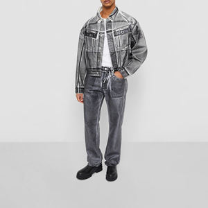 Conjunto de Mezclilla Lavada para Hombre con Diseño Personalizado, Conjunto de Jeans Casuales de Algodón Suave para Hombre, Material Sólido - Product Image 4