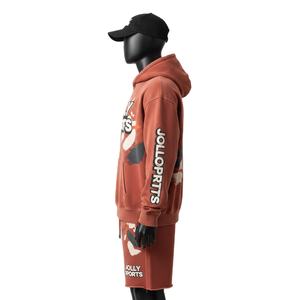 Conjunto de Sudadera con Capucha y Pantalones Cortos para Hombre, de Lujo, en Felpa de Algodón Cepillado de 300 GSM, Cómodo, en Tonos Tierra, con Logotipo Estampado - Product Image 3