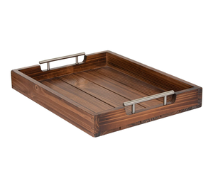 Plateau de service en bois d'acacia manche en acier inoxydable plateau de service de vaisselle de qualité supérieure plateau en bois - Product Image 1