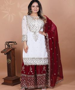 DERNIÈRE BLEU GEORGETTE BRODERIE SÉQUENCE TRAVAIL TOP SHARA AVEC DUPATTA RÉCEPTION PORTER PRIX DE GROS VÊTEMENT ETHNIQUE - Product Image 4