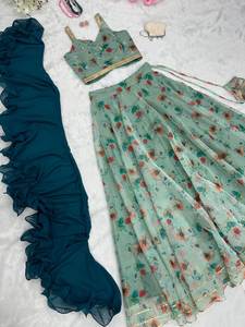 Dernier Designer Organza Soie Floral Imprimé Travail Leheng Choli Par FabZone - Product Image 5