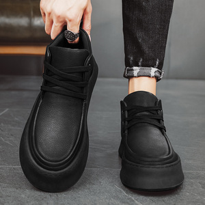 Bottes décontractées rétro pour hommes à tige haute, design confortable à semelle souple, en tissu de coton, à lacets, en cuir artificiel, avec semelle intérieure en EVA, chaussures de marche - Product Image 2