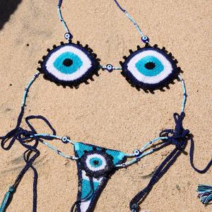 Bikini de Ganchillo Hecho a Mano Personalizado 2025 y Trajes de Baño de Lujo en Azul Cielo con Decoración de Cristales de Imitación - Product Image 4
