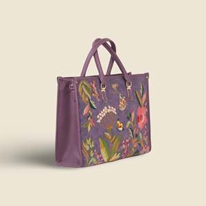 Bolso Tote Bohemio de Cuero Vegano Bordado para Mujer, Resistente al Agua, Color Morado, con Cierre de Broches, para Todas las Temporadas, de PickAleaf - Product Image 5