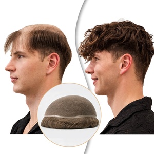 Prothèse capillaire respirante pour hommes, marron, ondulée, bouclée, texturée, en dentelle complète, toupet pour hommes 8"x10", <span class=keywords><strong>cheveux</strong></span> humains, densité 90-100, système capillaire en dentelle - Product Image 1
