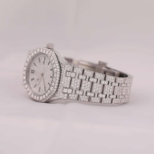 Automatique Round Cut D VVS1 Diamant Moissanite Montre avec Fonction Date Hip Hop Style Acier Cas Hommes Femmes-Fabricant Indien - Product Image 3