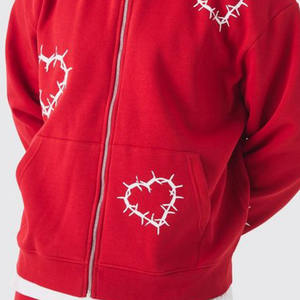 Vente en gros de sweat à capuche zippé avec impression de cœurs pour hommes sweats à capuche personnalisés en coton mélangé dernière conception au prix d'usine - Product Image 6