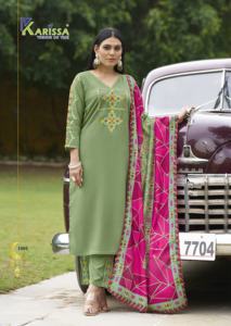 Robe de créateur pour femme 3 pièces ensemble Pure Rayon Kurti et Dupatta mousseline lourde avec travail à la main et travail du fil par exportation - Product Image 5