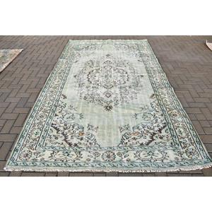 พรมวินเทจขนาด 6x10 ฟุต, พรม, พรมลายดอกไม้สีเขียวทำจากขนสัตว์ - Product Image 1