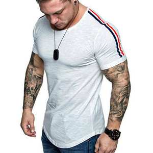 T-shirt manches courtes en coton élasthanne 180 g/m² pour homme, pour musculation, pour entraînement, col rond, blanc - Product Image 3