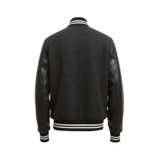 เสื้อแจ็กเก็ตขนสัตว์สีดำผสมกับแขนเสื้อหนัง - Product Image 3