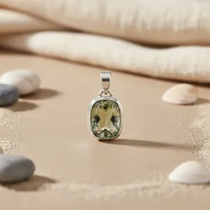 Colgante de Plata 925 con Cuarzo Verde, Engaste de Bisel, Estilo Clásico, Unisex, para Uso Diario - Product Image 2