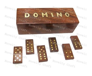 Juego de dominó para adultos-Clásico Doble Seis Juego de dominó de madera 28 Azulejos Ecológico Alta calidad Marrón - Product Image 1
