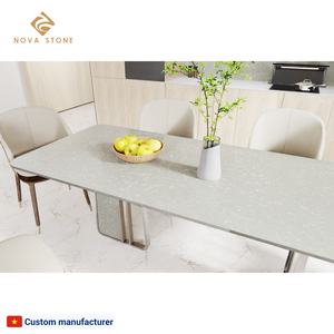 Table de salle à manger en pierre de quartz Dimensions personnalisées Onyx Texture Veines de lumière florales Table de salle à manger de comptoir en quartz de qualité supérieure - Product Image 1