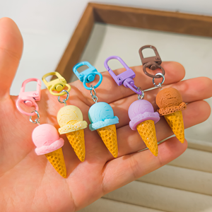 Porte-clés et breloque de sac en forme de cornet de crème glacée, macaron et gaufre, avec simulation 3D de nourriture, couleur macaron, accessoire de mode pour voiture et bijoux - Product Image 1