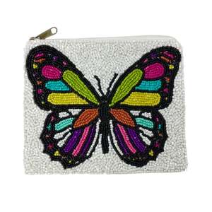 Handmade Embroidered Butterfly <b>Beaded</b> Pouch Multicolor Insect Purse with Zipper for Girls Trendy Spring Gift Clutch Wholesale - Product Image 1