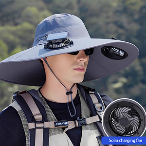 Chapeau de ventilateur solaire rechargeable Chapeau de ventilateur solaire à large bord Femmes Hommes Escalade Seau Casquette de pêche Chapeau de soleil d'été en plein air avec ventilateur - Product Image 2