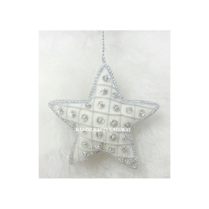 Nuevo diseño único hecho a mano en forma de estrella de bordado de plata Zari con trabajo de cuentas decoración de árbol de Navidad adornos colgantes - Product Image 1