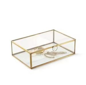 Finest Quality Glass <b>Lidded</b> Jewelry <b>Box</b> <b>Clear</b> Metal <b>Box</b> for Rings Bracelet Golden Frame Organizer Home Decor - Product Image 3
