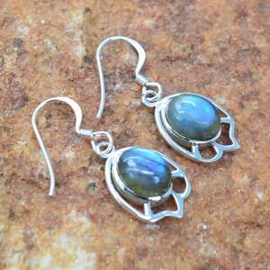 Boucles d'oreilles en argent sterling 925 avec labradorite, bijoux en pierres précieuses faits à la main, cadeau élégant et mignon pour femmes, anniversaire, fête - Product Image 2