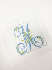 Serviette de thé à point ourlet haute qualité blanc Fine Table à manger lin brodé à la main monogramme serviettes de table en lin pour les mariages - Product Image 5