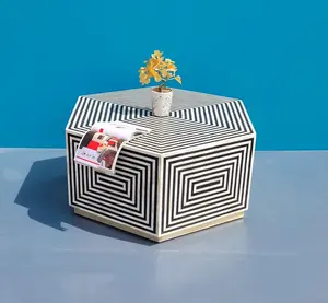 Mesa auxiliar de madera redonda de color personalizada ecológica de lujo moderna con consola con incrustaciones de hueso para buffet de boda precio al por mayor - Product Image 4