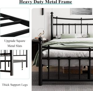 Cadre de lit queen en acier de base TRIHO THF-1635, noir, avec design à extrémités ouvertes, lit plateforme en métal robuste, meubles de maison, fonction de rangement - Product Image 5