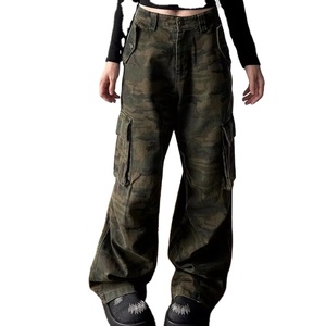 Women Street Style Multi Pocket Loose <b>Camouflage</b> <b>Pants</b> Cool Girl Straight Bottoms Female High Waisted Wide leg Trousers - Product Image 1