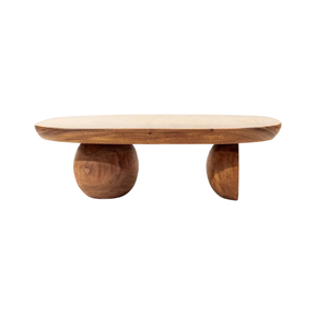 Modern Oval Solid Suar <b>Wood</b> Coffee Table with Smooth Curved <b>Edge</b> & Sculptural Base for Living Room - Product Image 2