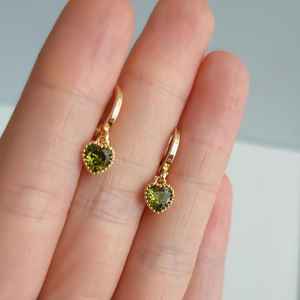 Pendientes de Aro con Dije de Corazón de Peridoto Verde, Plata de Ley 925, Chapados en Oro, Estilo Vintage, Regalo de Aniversario para Mujer - Product Image 6