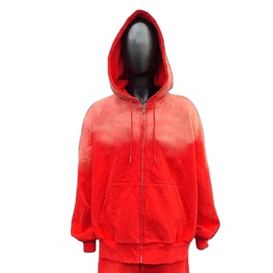 Chándales de lana de 100% algodón 500GSM para hombre, pantalón acampanado, chándal desteñido al sol, sudaderas con capucha y cremallera cuadrada, ropa de invierno - Product Image 3