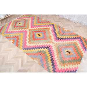 Turkish Vintage Large Rug 5.2x9.4 ft (160x288 cm), <b>Yellow</b> Patchwork Kilim Rug - Product Image 3
