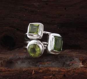 Bague péridot vert naturel 925 argent Sterling émeraude coupe lunette ensemble unisexe conception août pierre de naissance bijoux - Product Image 5