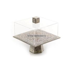 Bone Inlay Material Square Shape Cake Display Stand and Platters <b>Top</b> Selling Luxury <b>Table</b> Decoration Wooden Cake Display Stand - Product Image 1