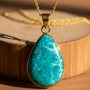 Personnalisable 925 Sterling Silver Dainty Chain 18K Or Forme Ovale Pendentif Bohème Naturel Chrysocolle Guérison Cristal Mode - Product Image 3