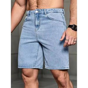 Pantalones cortos de mezclilla informales para hombre personalizados al por mayor pantalones cortos de mezclilla de color sólido pantalones vaqueros lavados resistentes al desgaste de longitud media para hombre - Product Image 5