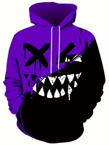 Sweat à capuche unisexe à cordon de serrage, coupe classique, en polaire, séchage rapide, avec logo personnalisable et imprimé par sublimation motif crâne de dessin animé - Product Image 4