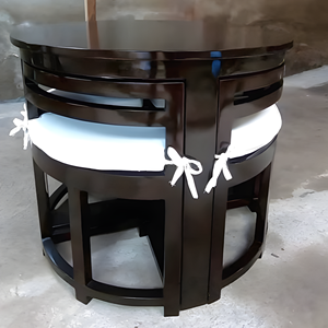 Modern Solid Wood Round <b>Bar</b> Set with Cushioned Slat Back <b>Chairs</b> for Commercial Apartment <b>and</b> Hotel Use - Product Image 2