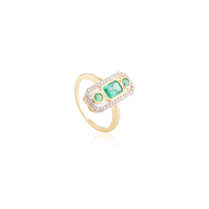 Anillo de declaración largo de diamante Esmeralda genuino 100%, diseño único, joyería fina lujosa para bodas, fiestas, oro amarillo sólido de 18K - Product Image 3