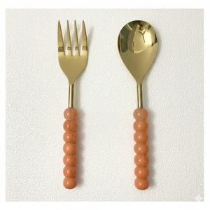 Nouveauté : Ensemble de serveurs à salade en acier inoxydable, élégants, avec poignées en résine artisanales, compatibles lave-vaisselle, ustensiles à salade Z F Craft - Product Image 2