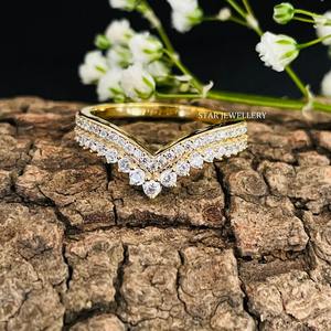 แหวนแต่งงานทองคำแท้ 14K ประดับเพชรแท้ทรงบริลเลียนต์ ตัวเรือนแบบคริสเตียน หรูหรา พร้อมแหวนคู่สำหรับแหวนหมั้นแบบโซลิแตร์ - Product Image 2