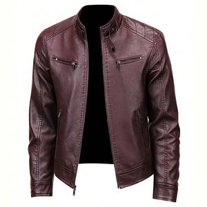 Veste en cuir décontractée pour homme, en cuir véritable, d'hiver, en daim, couleur unie, respirante, coupe-vent - Product Image 1