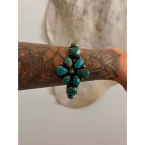 Tillie John Fashion <b>Cuff</b> <b>Bracelet</b> Mixed Turquoise & Sterling <b>Silver</b> Cluster Design - Product Image 3