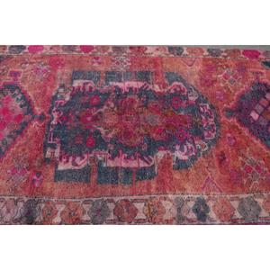 Tapis turc vintage en laine 4,3x11,1 pi (131x337 cm) avec support en latex écologique, tapis patchwork rose Herki - Product Image 5