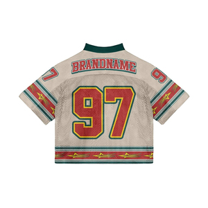 Dernier modèle de haut en maille personnalisé, style jersey de football américain pour femme, streetwear satiné, col en V, patch étoile, style Y2K, chemise oversize - Product Image 4