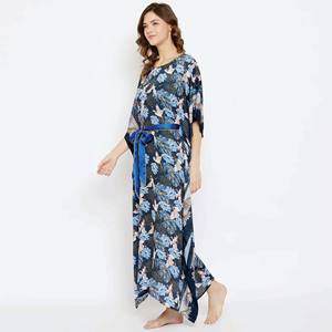 Slim Fit cuello redondo poliéster seda satén Imperial Yard azul satén Loungewear Kaftan - Product Image 3