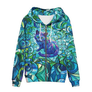 Sweat-shirt à capuche tendance pour femme, hiver, en molleton, motif graphique de chat coloré, motif abstrait en vitrail, manches longues, mode - Product Image 1