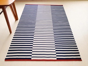 Tapis en coton biologique rayé à tissage plat, style moderne rectangulaire pour salon, usage domestique, lavable, avec support en caoutchouc - Product Image 2